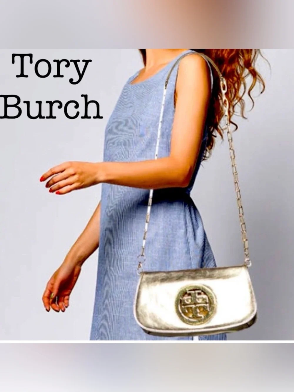 Tory Burch Gold Metallic Leather Clutch & Crossbody Bag